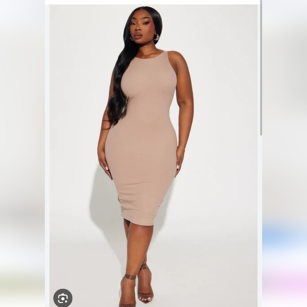 NWT Capella Elegant Tan Ribbed Midi Dress ~curvy/plus Size